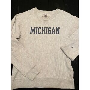 Champion Michigan Reverse Weave Crewneck Sweatshirt Light Gray Small
